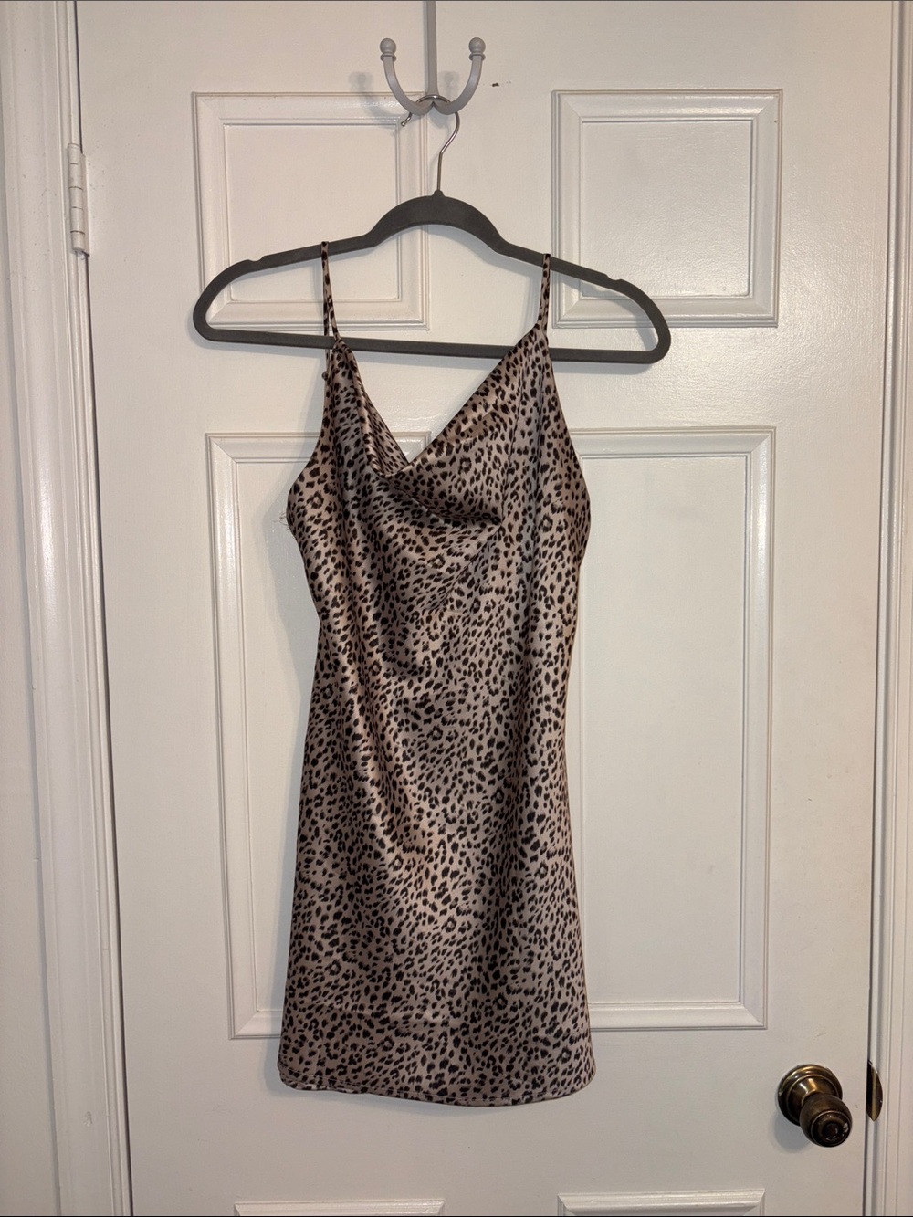 Oh Polly Leopard Print Mini Dress in Taupe and Black